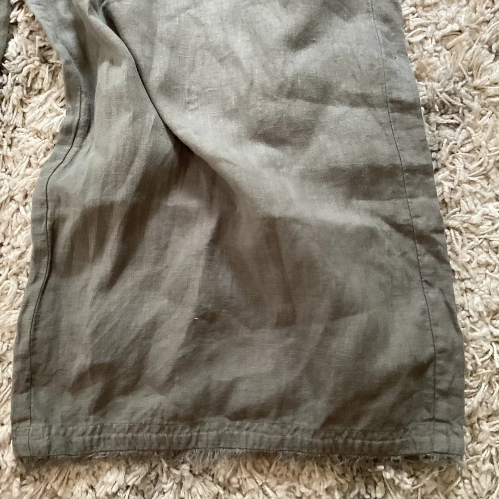 Cloth & Stone Linen Wide Leg Pants Olive Green Cropped Paperbag Waist